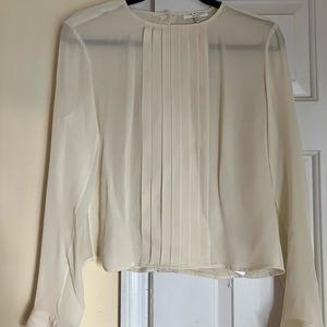 Rag & Bone Silk Sheer Cream Work Pleated Button-Back Blouse